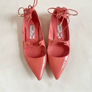 Jimmy Choo Pink Patent Leather Straps Pointed Toes Flats Shoes 6.5/36.5